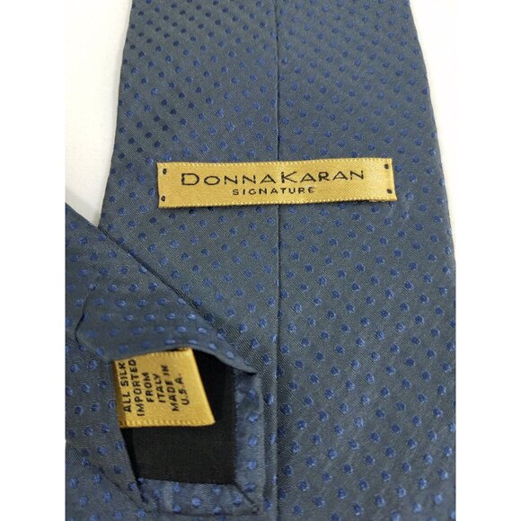 Donna Karan Signature Mens Necktie Silk Blue Dots vintage tie Made in USA - Picture 4 of 5